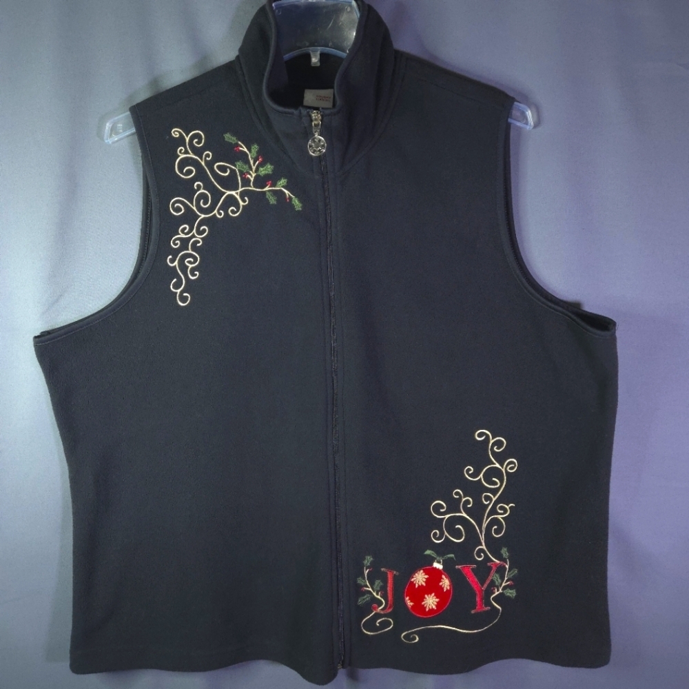 Holiday Editions Fleece Full Zip‎ Christmas Vest Size 2X Embroidery WhimsiGoth
